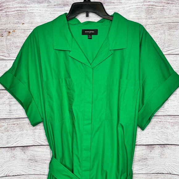 Banana Republic Quiet Luxury Green Tie Waist Midi Cotton Shirtdress Size XXL - Picture 13 of 13